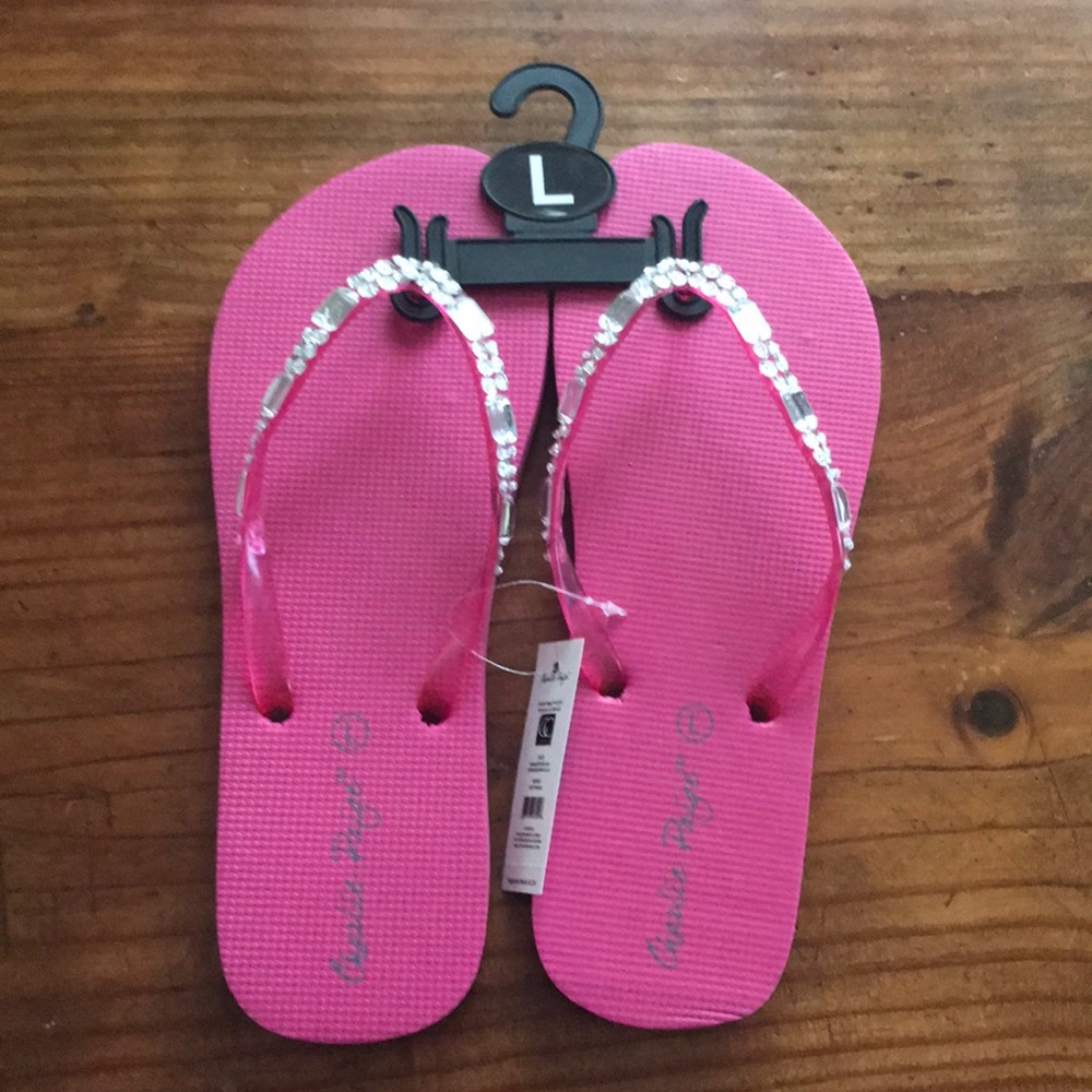 Jeweled, pink flip flops